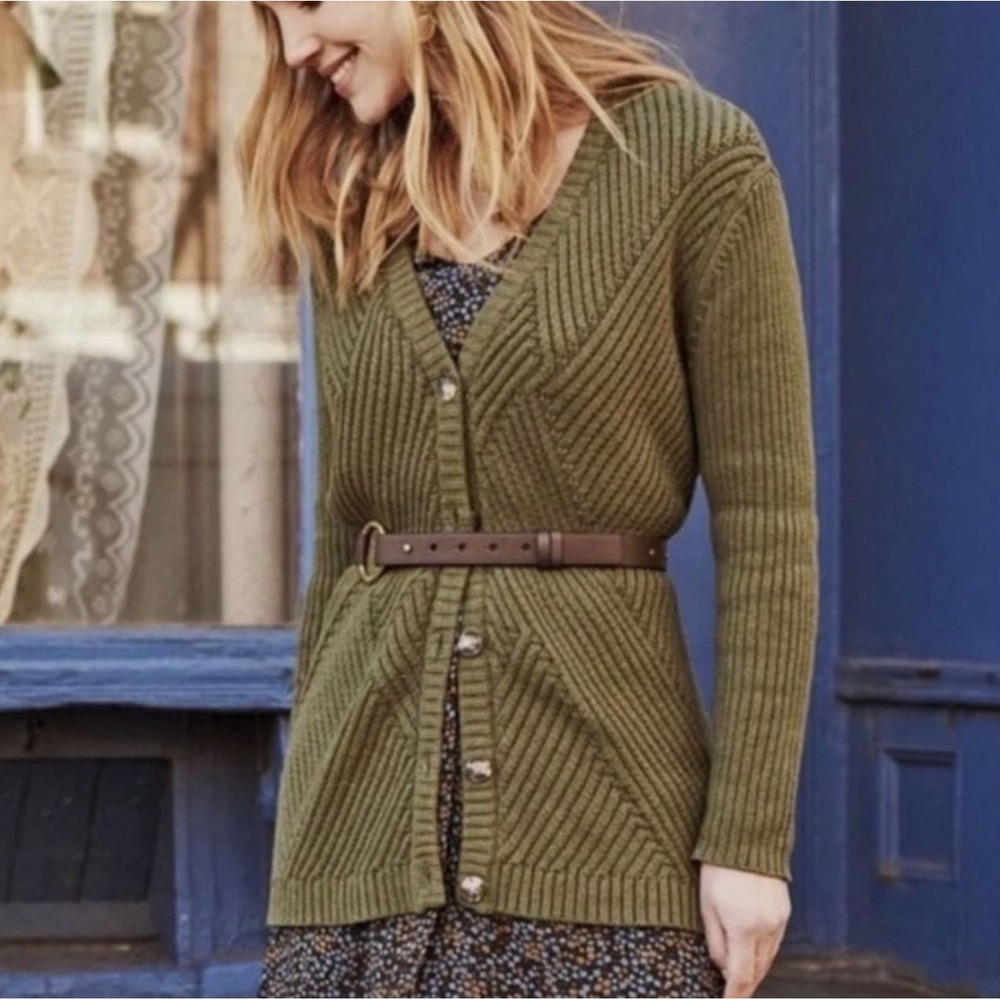 CABI Aerial Textured Cable‎ Knit Long Cardigan Sweater Loden Green 3536 Sz M